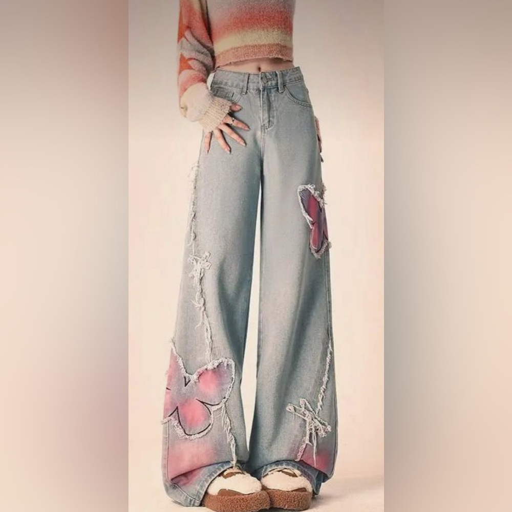 Vintage Butterfly Embroidered Jeans